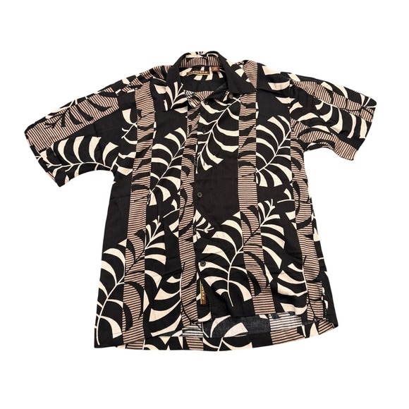 Cubavera Other - Cubavera Palm Leaf Button Down Shirt Mens Small Black Beige Tropical Rayon Camp